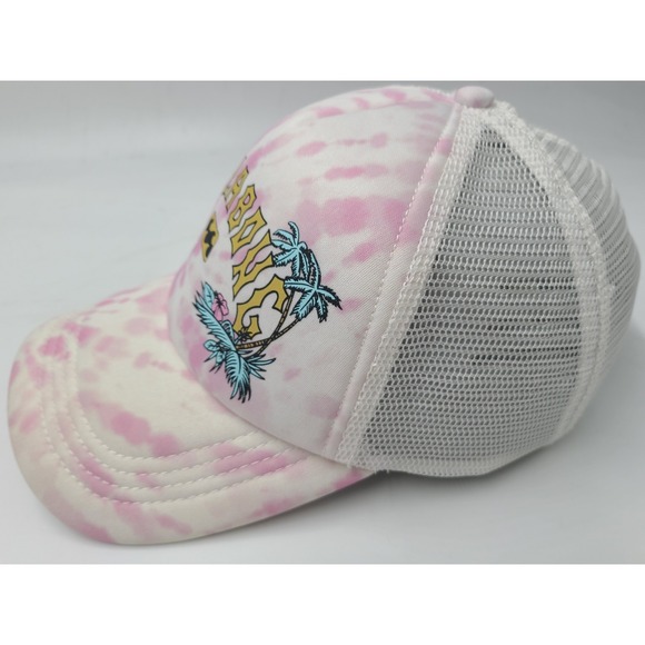 Women Billabong Tie Dye Palm Trees Mesh Trucker Snapback Hat Cap Surf Pink White - Picture 5 of 12